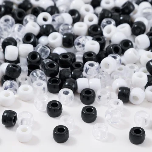 Miniatura 5 de 1000 cuentas de caballo en blanco y negro, cuentas de pony a granel, cuentas para hacer pulseras (6 x 9 negro)