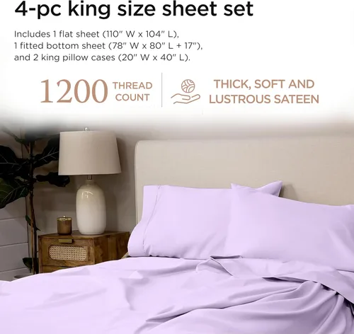 Miniatura 108 de Threadmill Sábanas de Lujo de Algodón Supima, Sábanas de 100% Algodón Suave de 1200 Hilos de Lujo para Cama de Tamaño Completo, Juego de 4 Sábanas