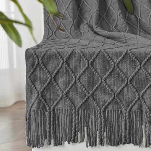 Miniatura 43 de inhand Mantas de punto para sofá y cama, manta de punto suave y acogedora con borlas, mantas decorativas ligeras y mantas decorativas de granja