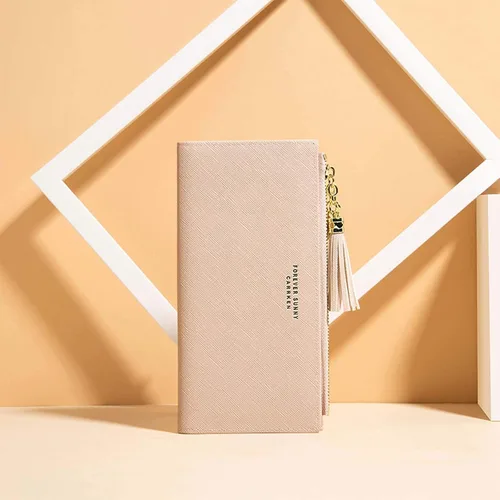 Miniatura 2 de SUMGOGO Cartera delgada para mujer con borla larga con cremallera y embrague monedero bolso tarjetero (rosa)