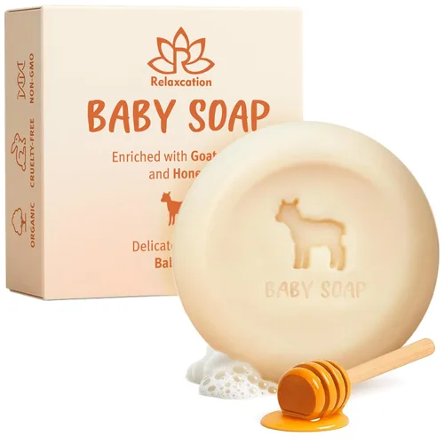 Made in USA - Barra de jabón para bebés con leche de cabra y miel, procesada naturalmente en frío a partir de ingredientes orgánicos, delicada para