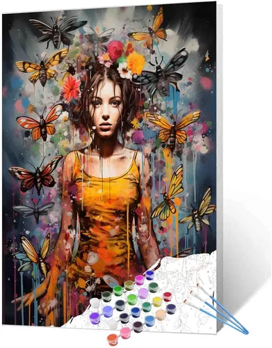 TUMOVO Pintura por números para niñas con flores para adultos, principiantes, mujeres rodeadas de abejas, pintura acrílica por números, pintura