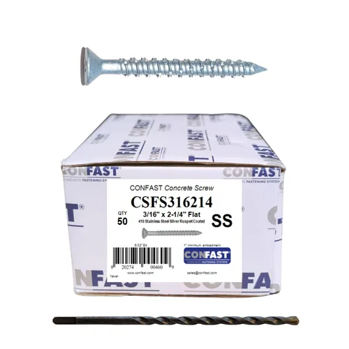 Miniatura 14 de CONFAST - Tornillos para hormigón de 1/4" x 2-1/4" de acero inoxidable 410 Phillips planos con cabeza cuadrada embotada con broca para hormigón