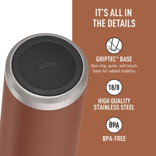 Miniatura 4 de THERMOS Serie ICON Botella de agua de acero inoxidable con tapa de rosca - 32 onzas, color Saddle - Botella de agua aislada al vacío con tapa