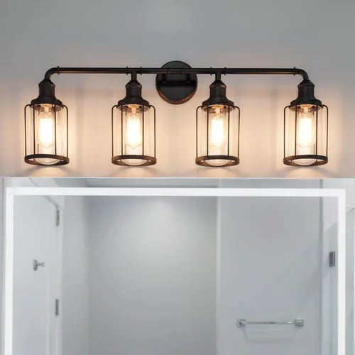 Miniatura 9 de Urban Ambiance Lámpara de tocador de baño industrial chic de lujo, tamaño mediano: 12 pulgadas de alto x 14.5 pulgadas de ancho, con elementos