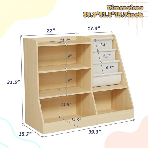 Miniatura 2 de IKALIFE Estantería de madera grande para niños de 39" y organizador de almacenamiento de juguetes, librero para bebés con estante colgante para Beige