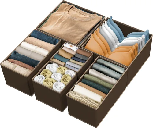 Simple Houseware Organizador de cajones para ropa interior, ropa interior, brasier, bragas, calcetín, mameluco, juego de 6, color marrón
