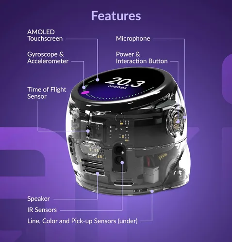 Miniatura 5 de Ozobot Kit de aula Ari (12 bots) Robot de aprendizaje interactivo con pantalla táctil, sensor ToF, acelerómetro, giroscopio e integración de IA