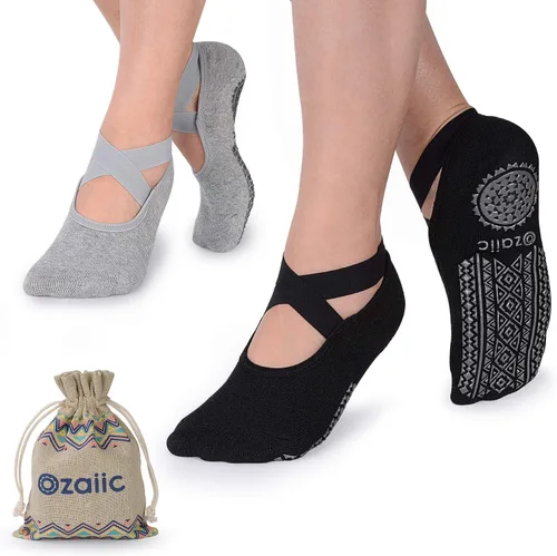 Ozaiic - Calcetines de yoga para mujer con correas y agarres antideslizantes, ideales para pilates, Pure Barre, ballet, danza y entrenamiento