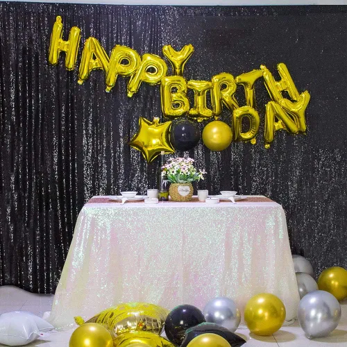 Miniatura 9 de Mantel de lentejuelas de 50 x 50 pulgadas, mantel negro brillante con purpurina brillante y secuencia metálica, para decoración de fiesta