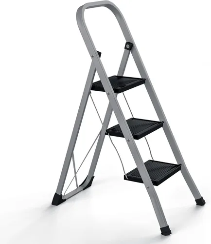 JungleA Escalera de 3 escalones, taburete plegable para adultos, escalera ancha antideslizante para el hogar, cocina, armario, garaje y oficina, Gris
