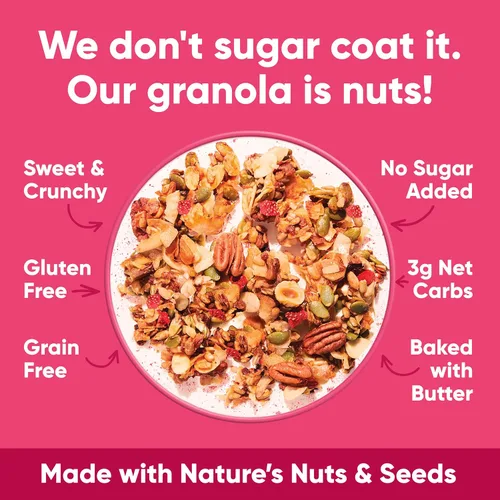 Miniatura 5 de NuTrail Cereal de granola de nuez, vainilla y fresa, sin azúcar añadido, keto, bajo en carbohidratos, sin gluten, sin granos, desayuno saludable, 8