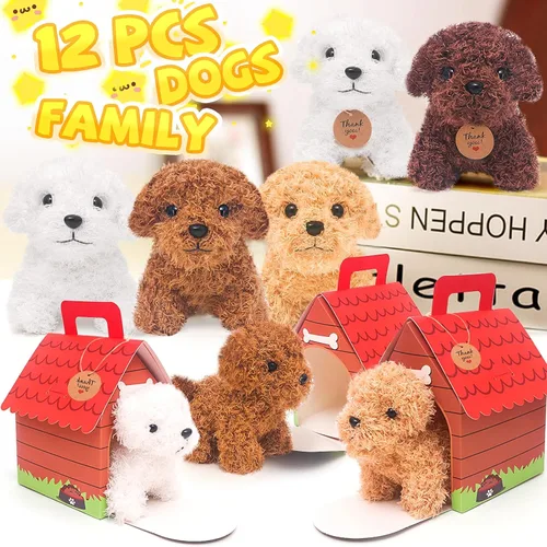 Miniatura 4 de HAPGFS 12 piezas de cachorros de peluche mini con llavero, adopta un perro de fiesta con bolsas de regalo, animales a granel con juguetes de regalo