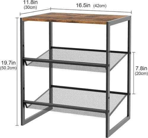 Miniatura 2 de Garden 4 you Zapatero estrecho de 3 niveles para armario, zapatero pequeño con mesa de madera marrón, estante de zapatos de metal ajustable