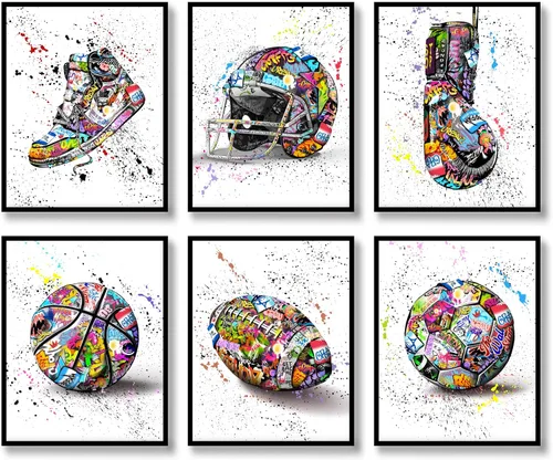 Juego de 6 impresiones artísticas deportivas de graffiti para decoración de pared, lienzo moderno, inspirador, colorido, fotos artísticas modernas,