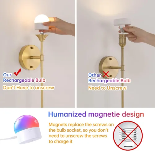 Miniatura 6 de Shenmoyl Juego de 2 lámparas de pared operadas por batería, lámpara de pared vintage de tulipán ámbar con batería recargable de 5000mAh con control