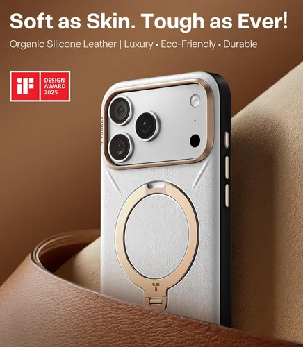 Miniatura 4 de TORRAS Q3 VegSkin - Funda de piel para iPhone 17 Pro Max, soporte magnético giratorio de 360 grados, compatible con MagSafe, control de cámara, a