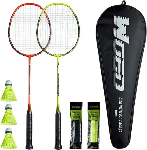Raquetas de bádminton profesionales de fibra de carbono para patios traseros y gimnasio Paquete de 2 piezas