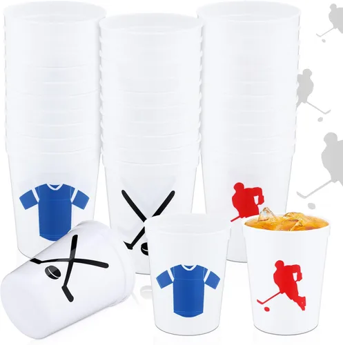 Zhehao 30 vasos de plástico con pelota deportiva, vasos reutilizables de plástico para hockey, fútbol, baloncesto, vasos para estadios de 16 onzas,