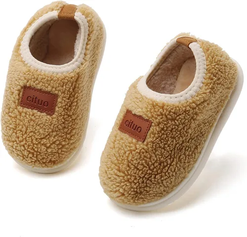 Miniatura 4 de RVROVIC Pantuflas cálidas de invierno para niños y niñas, pantuflas suaves de forro polar antideslizantes para niños pequeños zapatos