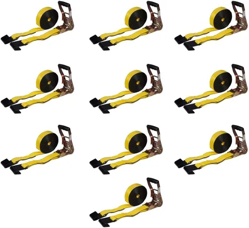 Miniatura 29 de Mytee Products Correas de amarre de trinquete con ganchos planos, 2 pulgadas x 20 pies amarillos 10,000 libras de resistencia a la rotura