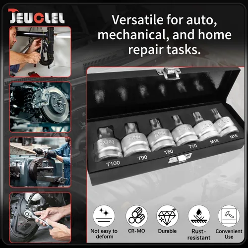 Miniatura 3 de Juego de llaves de vaso de impacto Torx Star y triple cuadrado de 3/4 pulgadas, Cr-MO T100 T90 T80 T70 M18 M16 Impact Drive Allen Socket Kit