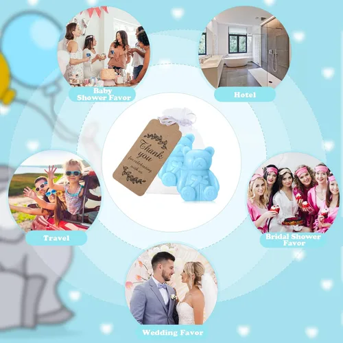 Miniatura 3 de Buryeah Juego de 48 regalos de oso para baby shower para invitados, jabón de oso pequeño con etiquetas de agradecimiento, jabón hecho a mano
