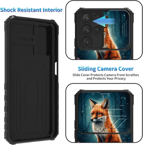 Miniatura 10 de Funda para Samsung Galaxy S22 Ultra 5G, Galaxy S22 Ultra con cubierta de cámara deslizante, funda resistente de doble capa con función atril Black