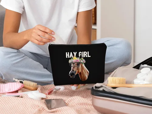 Miniatura 4 de BARPER Bolsa de maquillaje Hey Girl Horse con gafas de sol Hey Farm Flowers bolsa cosmética bolsa de maquillaje mejor idea de regalo para amantes