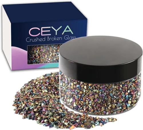 Miniatura 30 de Ceya 5.3 onzas/150g Vidrio Triturado Irregular Azul Neptuno Metálico Chips de Cristal Vidrio Roto Chips Purpurina 2-4mm Manualidades Purpurina