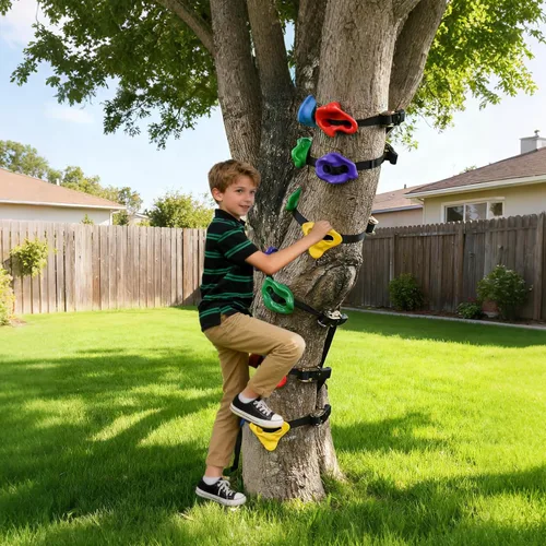 Miniatura 6 de 12 soportes de escalada de árboles ninja y cuerda de escalada de 6.56 pies para niños, kit de escalada de árboles para entrenamiento de carrera