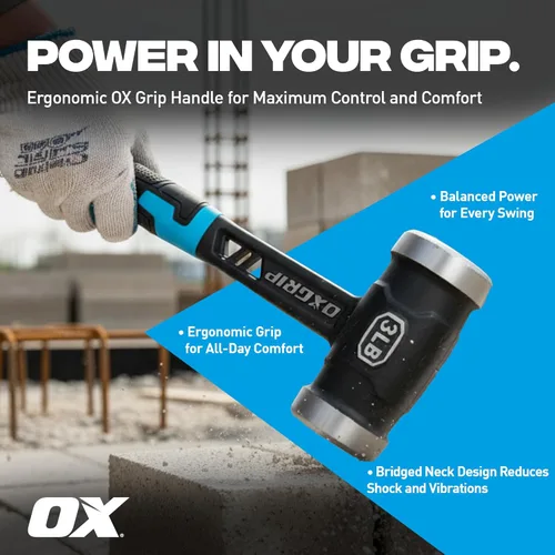 Miniatura 3 de OX Pro Ultrastrike Martillo de trineo de 3 lb con amortiguación de vibraciones, cuello puenteado y empuñadura ergonómica antideslizante