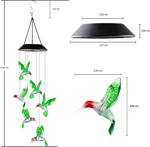 Miniatura 6 de Regalos para mamá de hija, hijo, esposo, campanillas de viento LED solares de colibrí para interiores y exteriores, el mejor regalo para el día