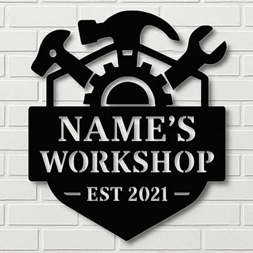 Miniatura 10 de Placa de Taller Personalizada de Bandera Americana de Metal, Regalo para Papá, Arte de Pared para Garaje, Placa de Taller de Papá, Nombre Diseño 4
