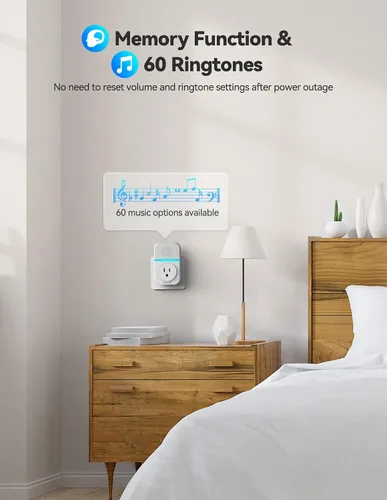 Miniatura 5 de TECKNET Timbre Inalámbrico, Timbre Autoalimentado, Timbre Inalámbrico de 0-110db con Enchufe para Casa y Aula, Timbre de Puerta Impermeable IP66