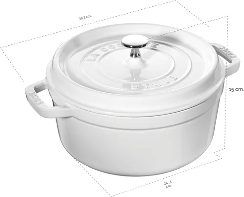 Miniatura 3 de STAUB Horno Holandés de Hierro Fundido 4 Cuartos Redondo, Fabricado en Francia, Sirve para 3-4, Blanco