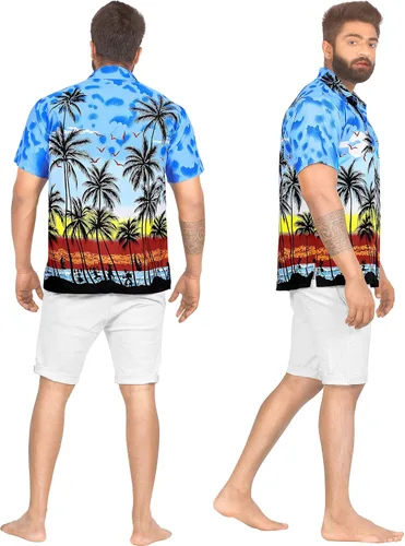 Miniatura 4 de LA LEELA Men's Hawaiian Shirt Button Down Short Sleeve Caribbean Skull Pirate Shirts for Men