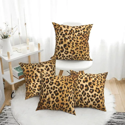 Miniatura 4 de Juego de 4 fundas de almohada con estampado de leopardo de 18 x 18 pulgadas para sofá, juego de 4 fundas de almohada cuadradas decorativas modernas