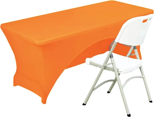 Miniatura 13 de Funda de mesa de poliéster ajustada de 4 pies con spandex, cubierta de mesa elástica, protector de mesa con parte trasera abierta - Negro