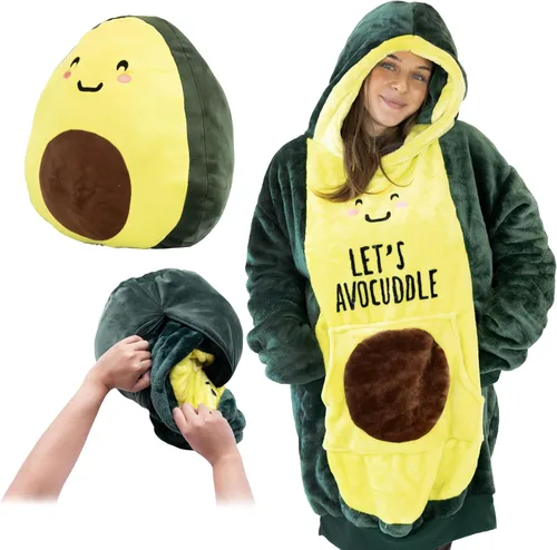 Plushible Manta con Capucha Portátil, Sudadera con Capucha de Gran Tamaño de 2 en 1, Bolsillo de Manga Larga, Regalo Acogedor para las Fiestas, Palta