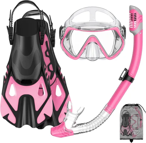 Miniatura 10 de Snorkeling Gear Set for Adults – Dry Top Snorkel Set, Panoramic Anti-Fog Mask, Adjustable Swim Fins – Travel Diving Kit with Storage Bag