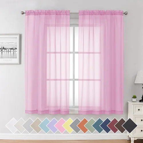 Miniatura 203 de Aiyufeng 2 paneles de cenefa transparente negra de 14 pulgadas de largo, cortinas cortas negras transparentes para dormitorio, cortinas de cocina