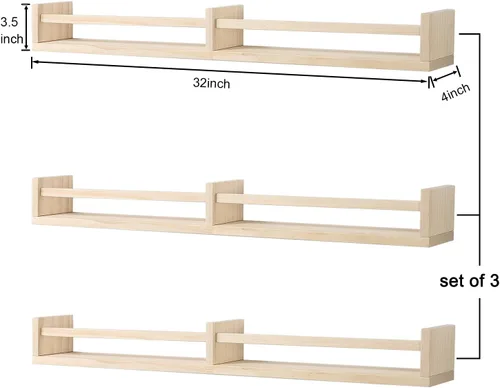 Miniatura 3 de Austin yan Estantería de pared para guardería, 32 pulgadas, juego de 3, estantería flotante de madera para niños, color madera natural, estante