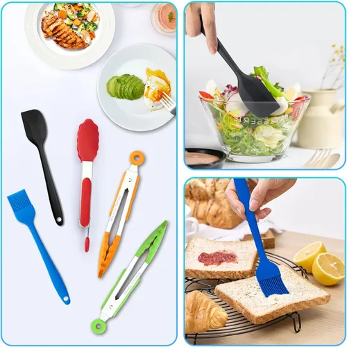 Miniatura 8 de Pinzas pequeñas de silicona para cocinar, 3 pinzas de 7 pulgadas para servir, 600 °F, resistentes al calor, antiadherentes, de acero inoxidable