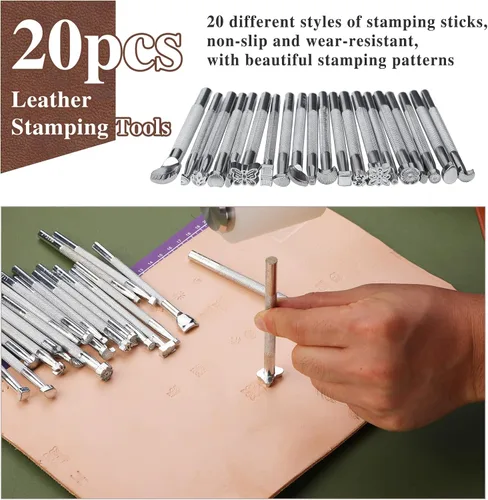 Miniatura 4 de BUTUZE Kit de cuero, kit de herramientas de cuero para principiantes, herramientas de artesanía en cuero con herramientas de estampado, biselador