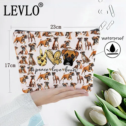 Miniatura 2 de LEVLO Bolsa de maquillaje cosmético para perros Boxer - Peace Love con cremallera, regalo para mujeres y niñas, Boxeador Paz Completo, Bolsa