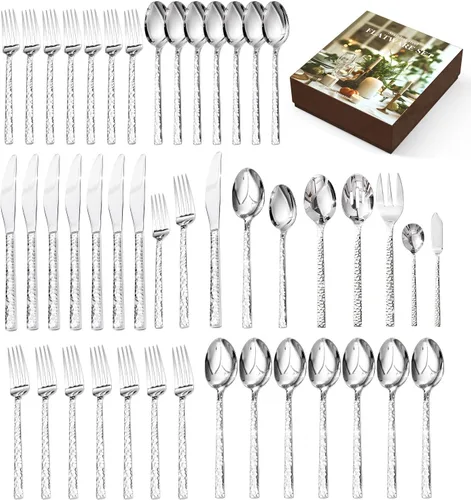 Miniatura 12 de KINGSTONE Juego de cubiertos martillados de 20 piezas, juego de cubiertos de acero inoxidable 18/10 para 4, juego de cubertería para el hogar
