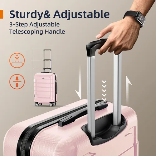 Miniatura 6 de SHOWKOO Sets de equipaje, maleta ampliable con doble ruedas, bloqueo TSA, 3pcs, RosaRebel Fun.