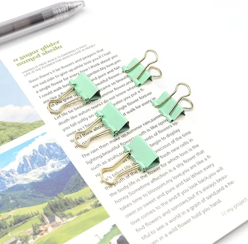 Miniatura 4 de Clips para carpeta verde claro, mini clip de papel, abrazaderas de papel pequeñas de 15mm (5/8 pulgada), paquete de 100 clips de oficina de micro