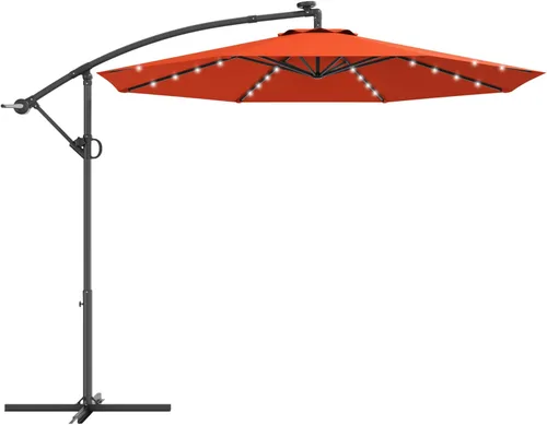 Miniatura 11 de Tangkula Sombrilla solar de patio de 10 pies, sombrilla voladiza para exteriores con rotación de 360 grados, poste de aluminio, fácil ajuste de Café